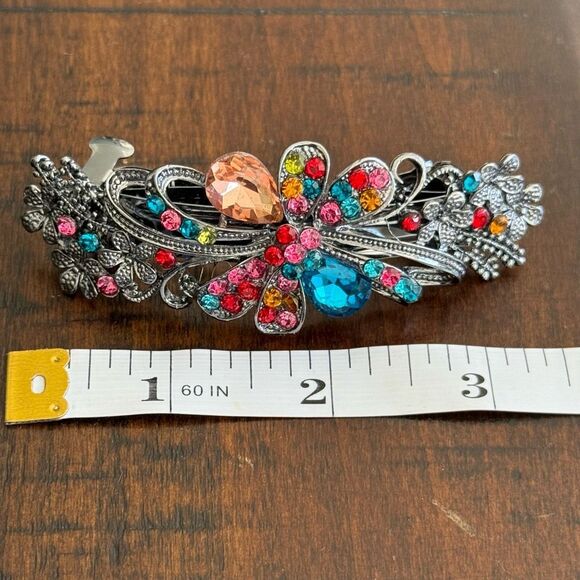 Jeweled Flower Barrette – Colorful Crystal Floral Design - Picture 9 of 9